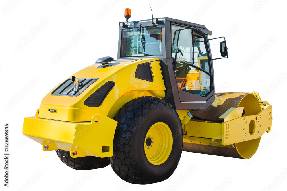 Yellow road roller isolated with clipping path Yellow road roller isolated with clipping path