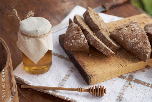 honey and bread on a countryside breakfast 