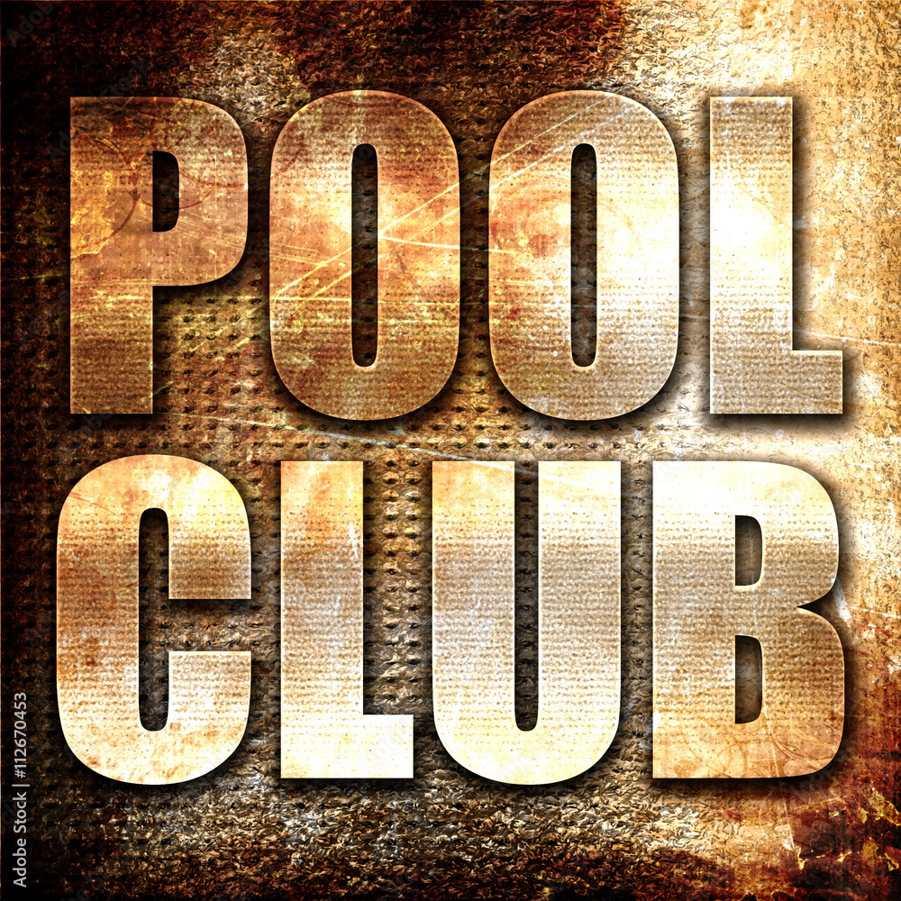 pool club, 3D rendering, metal text on rust background pool club, 3D rendering, metal text on rust background