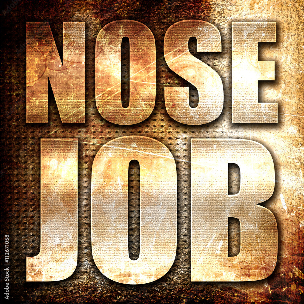 nose job, 3D rendering, metal text on rust background nose job, 3D rendering, metal text on rust background