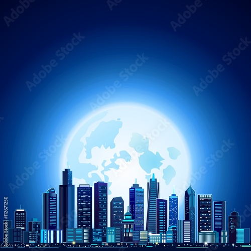 city skyline in the moonlight