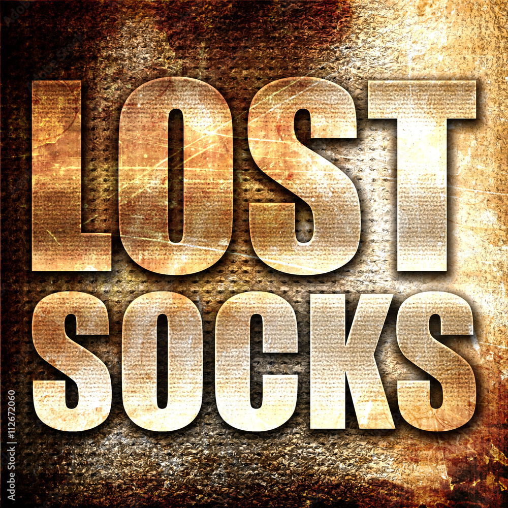 lost socks, 3D rendering, metal text on rust background lost socks, 3D rendering, metal text on rust background
