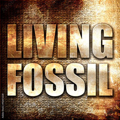 living fossil, 3D rendering, metal text on rust background photo