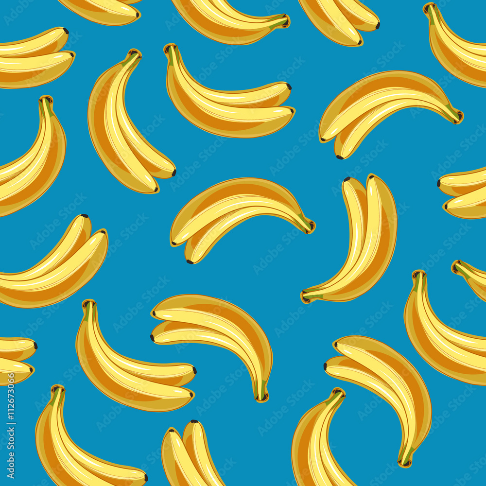 Seamless pattern of yellow bananas on a blue background. Vector. Seamless pattern of yellow bananas on a blue background. Vector.