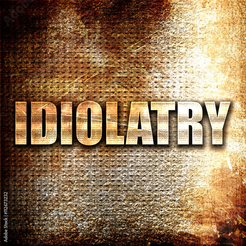 Photos idiolatry, 3D rendering, metal text on rust background
