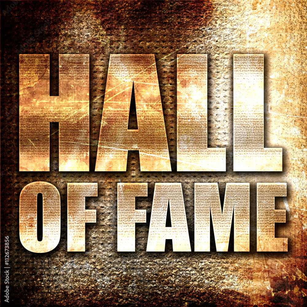 hall of fame, 3D rendering, metal text on rust background