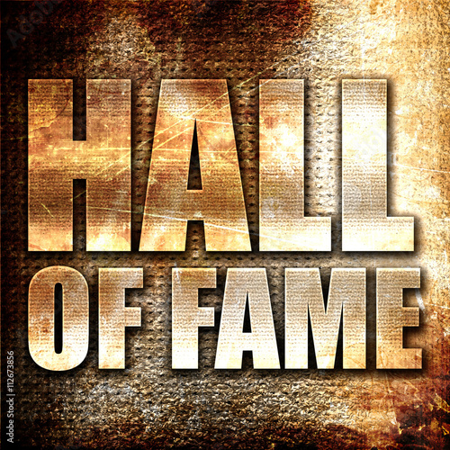 Obraz na płótnie hall of fame, 3D rendering, metal text on rust background w salonie