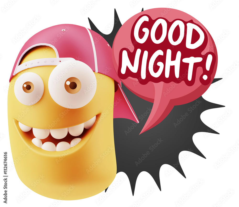 Obraz premium 3d Rendering Smile Character Emoticon Expression saying Good Nig