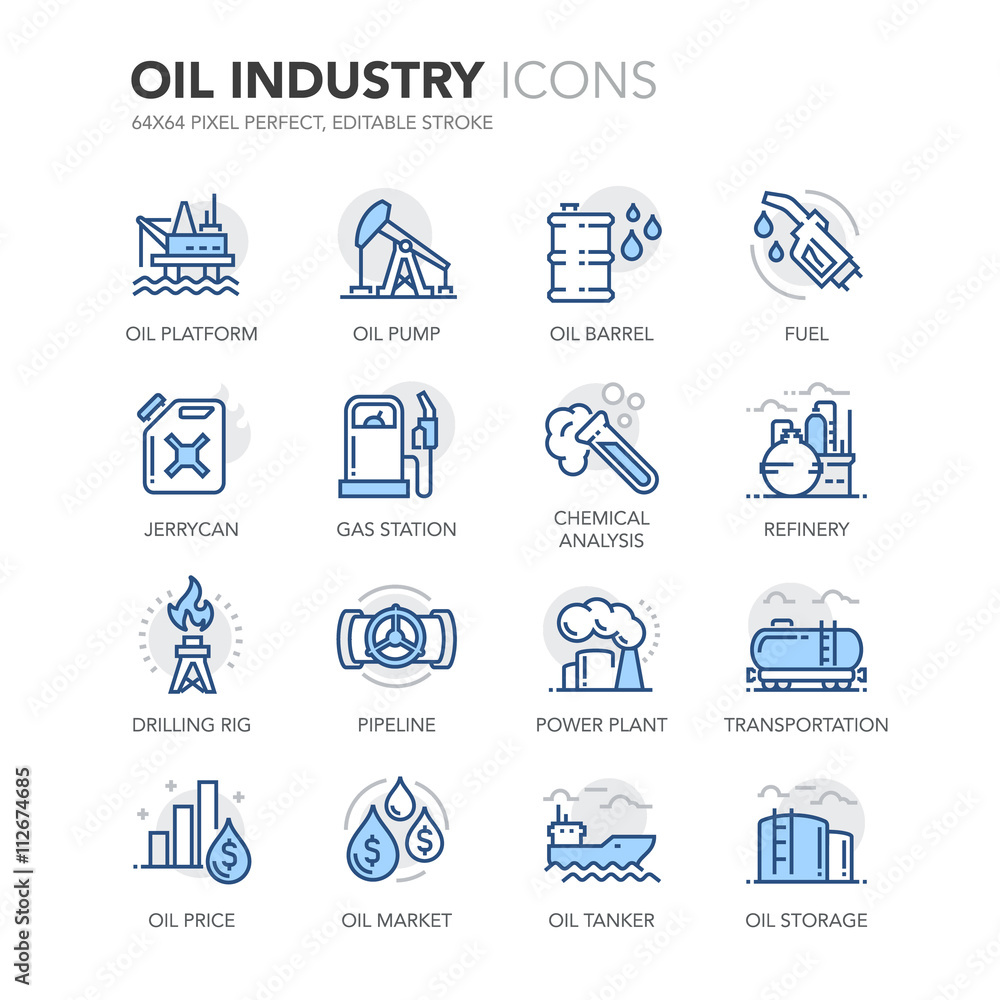 Obraz premium Blue Line Oil Industry Icons