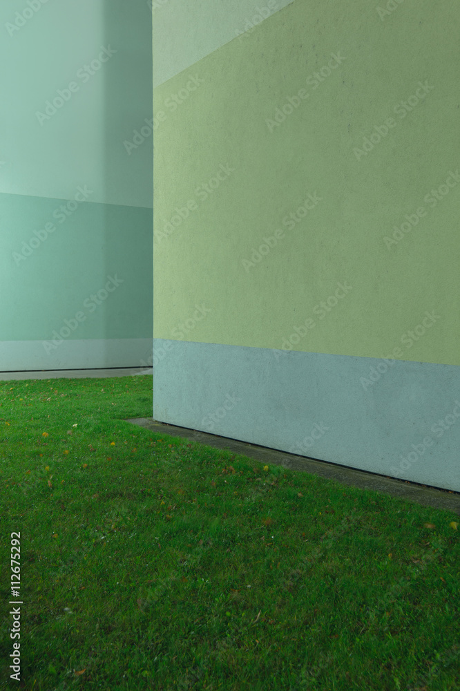 Green lawn along walls