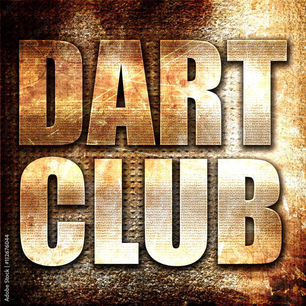 dart club, 3D rendering, metal text on rust background dart club, 3D rendering, metal text on rust background