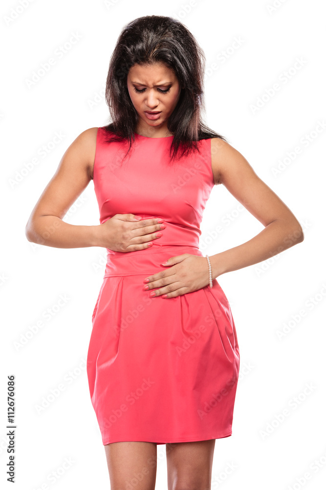 Woman suffering from stomach ache abdominal pain. Woman suffering from stomach ache abdominal pain.