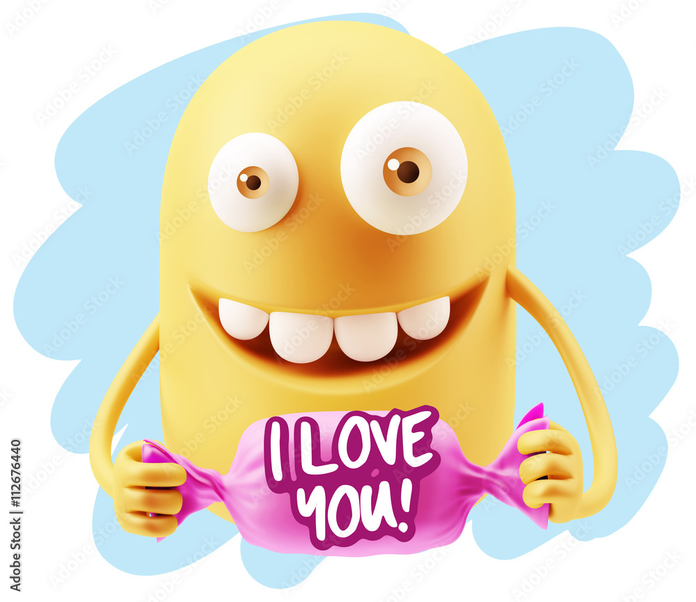 3d Rendering Smile Character Emoticon Expression saying I Love Y 3d Rendering Smile Character Emoticon Expression saying I Love Y