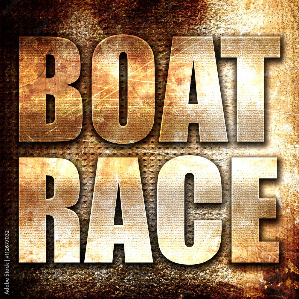 boat race, 3D rendering, metal text on rust background boat race, 3D rendering, metal text on rust background