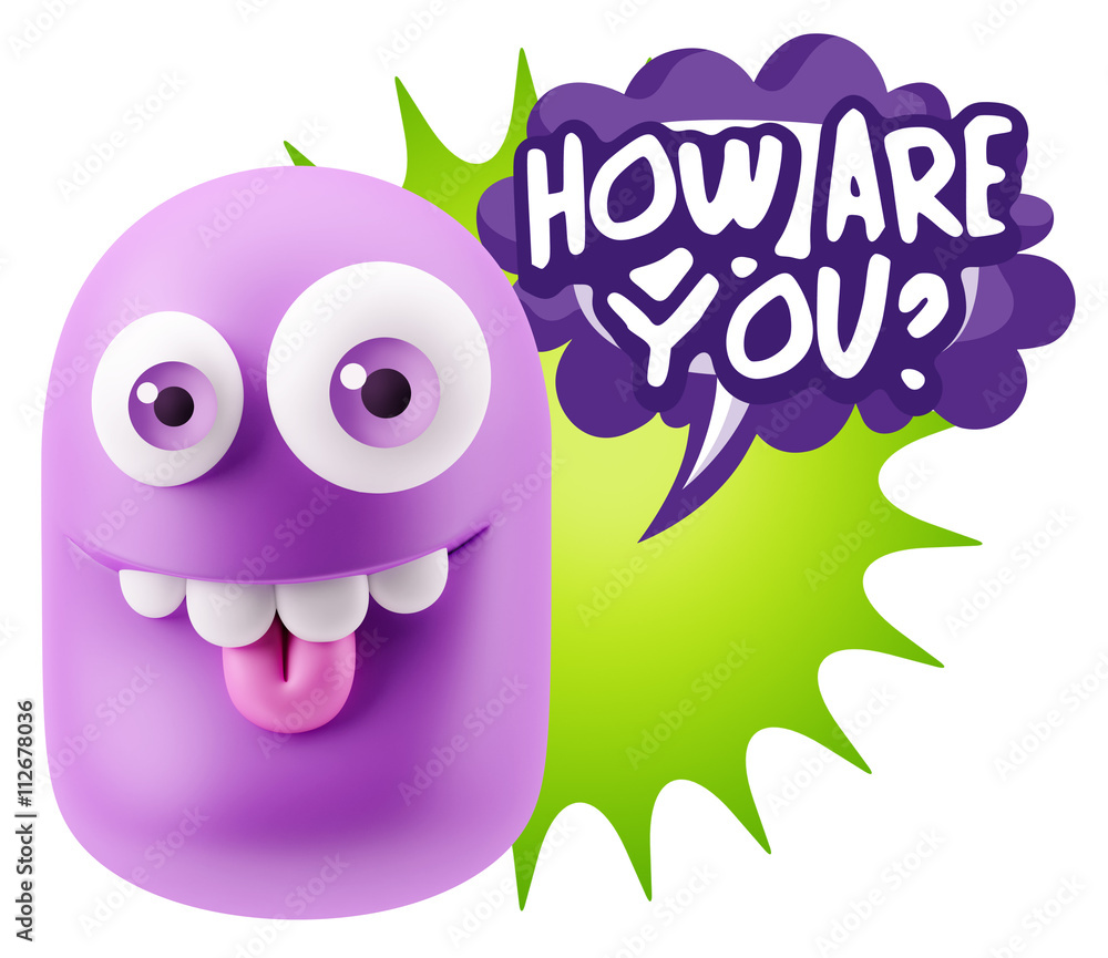 3d Rendering Smile Character Emoticon Expression saying How Are 3d Rendering Smile Character Emoticon Expression saying How Are