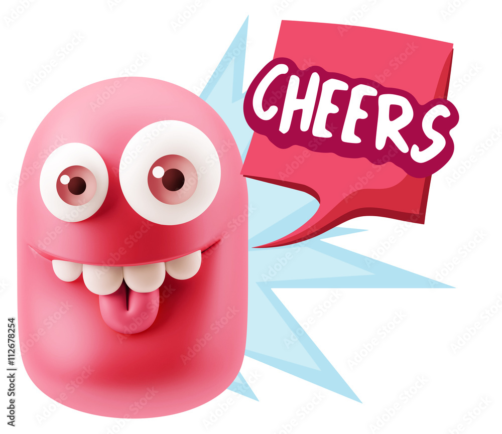 3d Rendering Smile Character Emoticon Expression saying Cheers w 3d Rendering Smile Character Emoticon Expression saying Cheers w