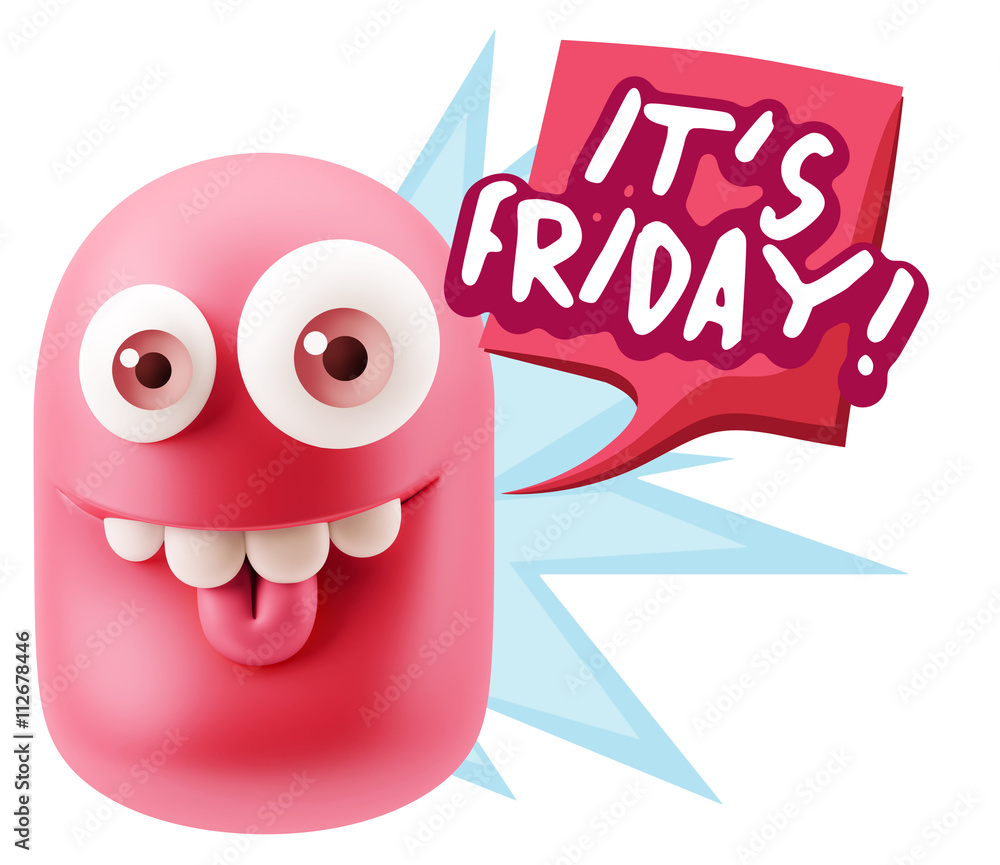 3d Rendering Smile Character Emoticon Expression saying It's Fri 3d Rendering Smile Character Emoticon Expression saying It's Fri