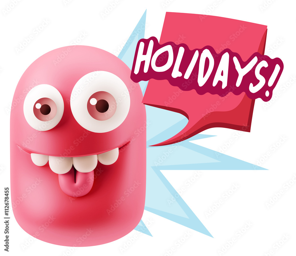 3d Rendering Smile Character Emoticon Expression saying Holidays 3d Rendering Smile Character Emoticon Expression saying Holidays