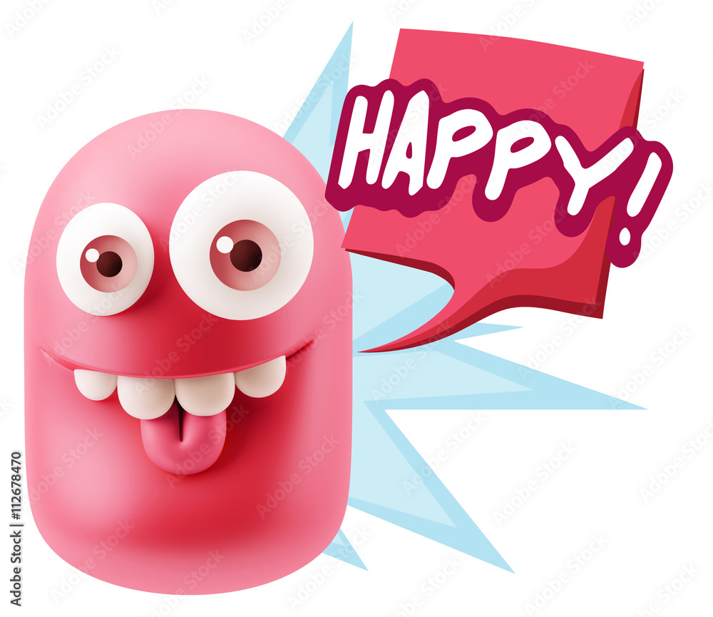 Obraz premium 3d Rendering Smile Character Emoticon Expression saying Happy wi