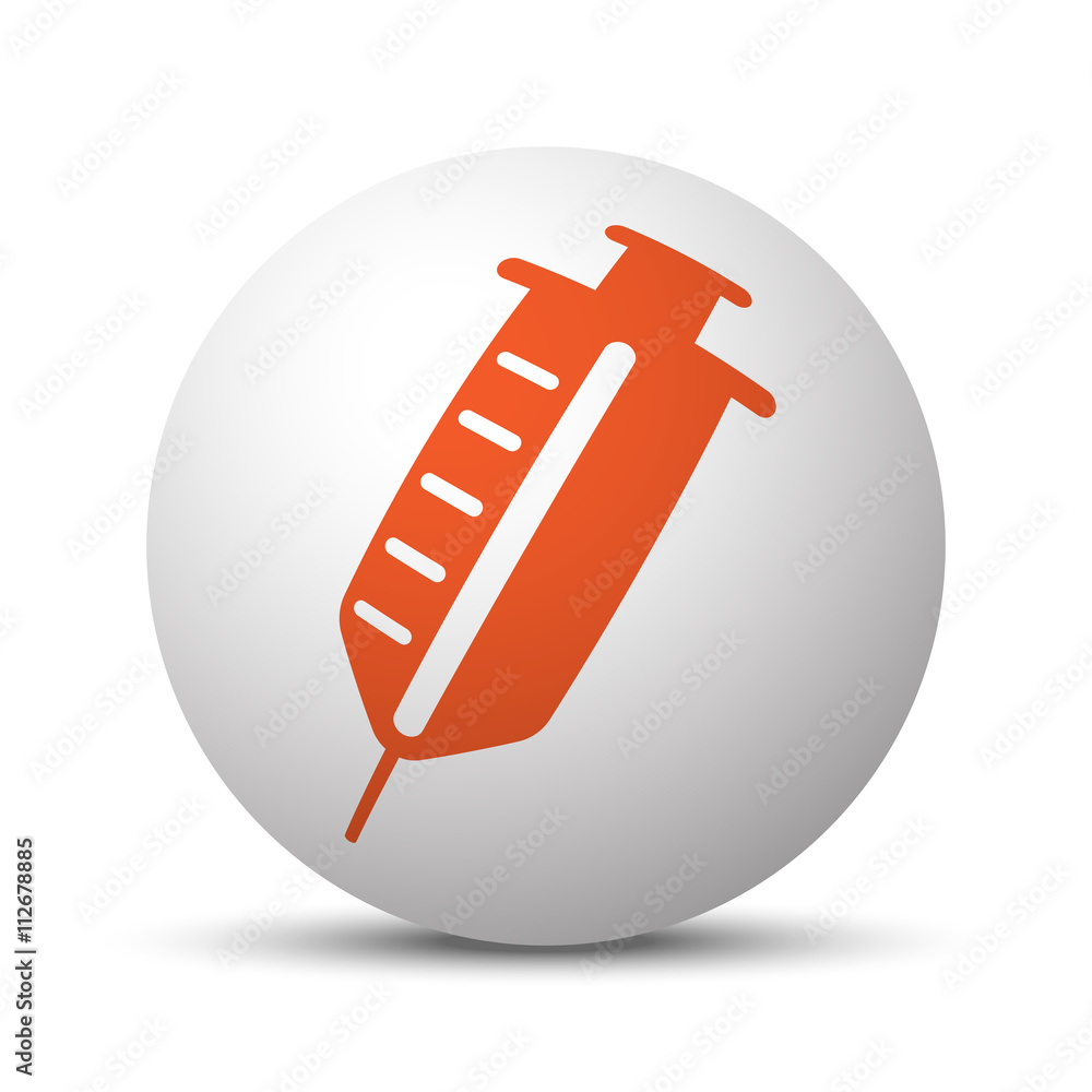 Orange Syringe icon on white ball Orange Syringe icon on white ball