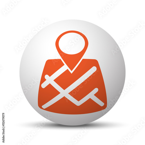 Orange Map Pointer icon on white ball