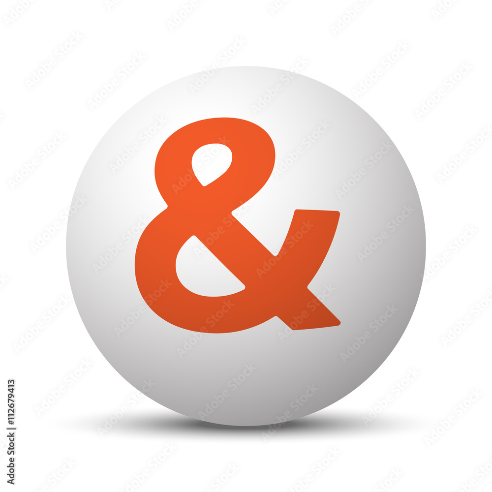Orange Ampersand icon on white ball Orange Ampersand icon on white ball