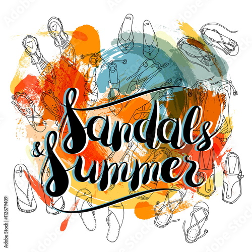 Sandals and Summer on abstract background