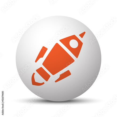Orange Rocket Launch icon on white ball