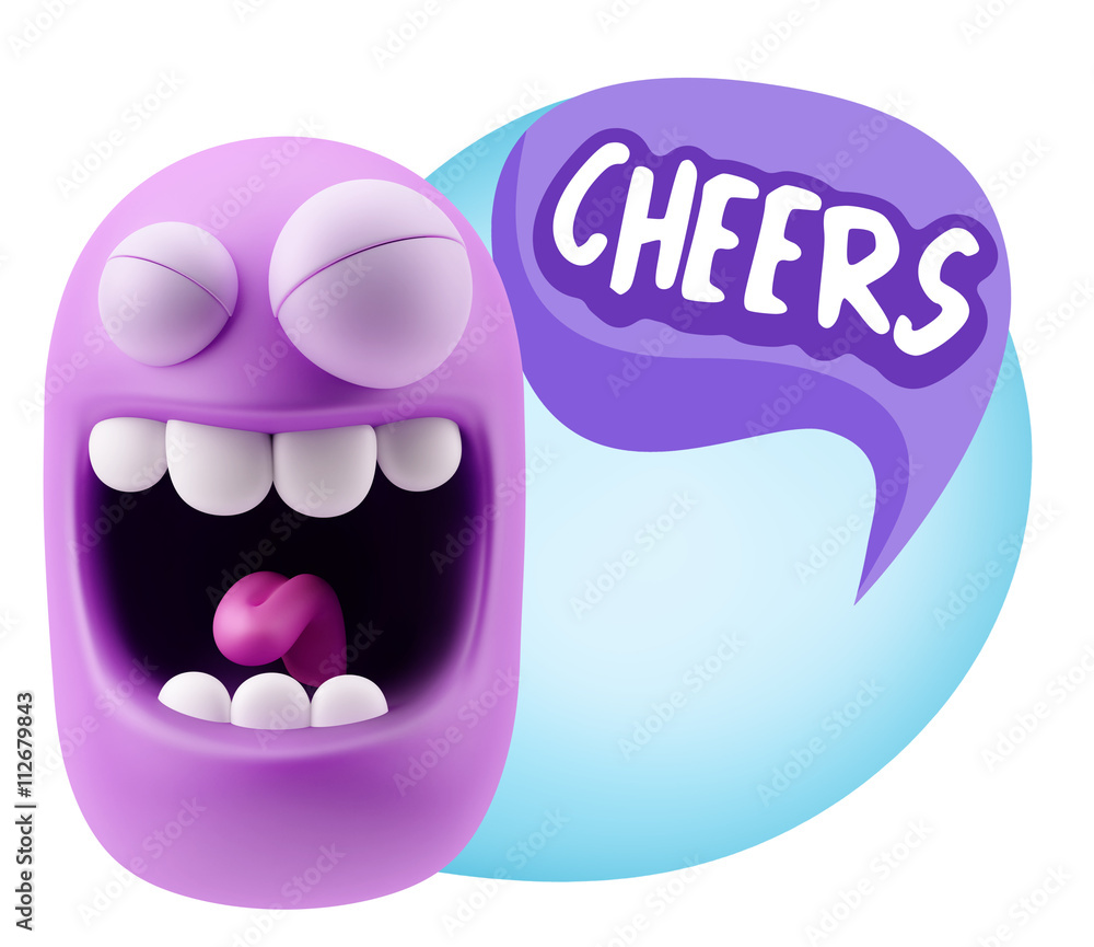 3d Rendering Smile Character Emoticon Expression saying Cheers w 3d Rendering Smile Character Emoticon Expression saying Cheers w