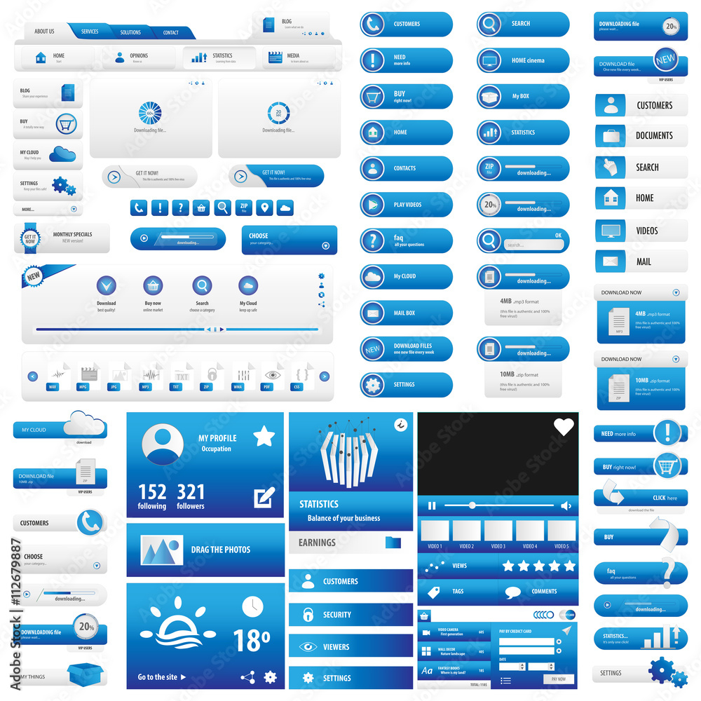 Blue user interface button set