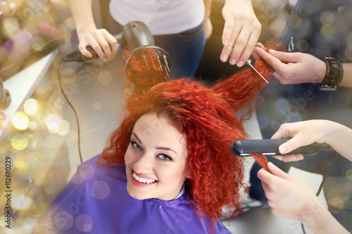 Beautiful girl visit hairdr...