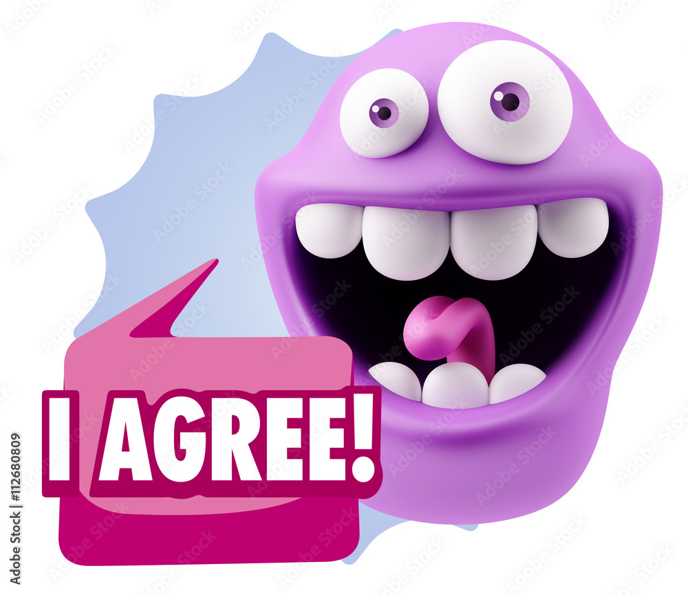 3d Illustration Laughing Character Emoji Expression saying I Agr 3d Illustration Laughing Character Emoji Expression saying I Agr