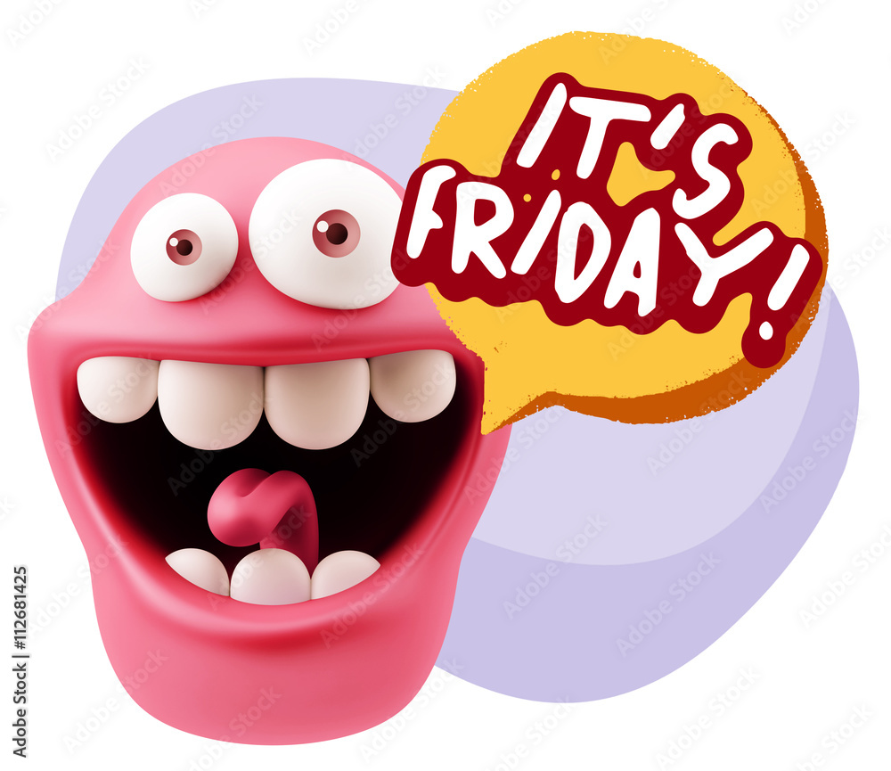 Obraz premium 3d Rendering Smile Character Emoticon Expression saying It's Fri