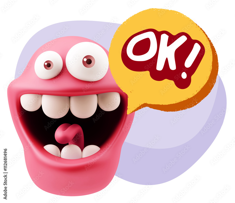 Obraz premium 3d Rendering Smile Character Emoticon Expression saying Ok with