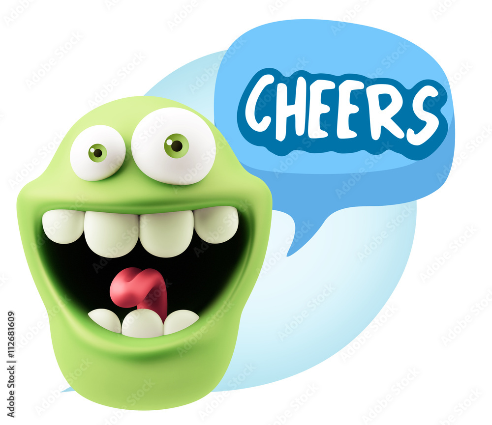 3d Rendering Smile Character Emoticon Expression saying Cheers w 3d Rendering Smile Character Emoticon Expression saying Cheers w
