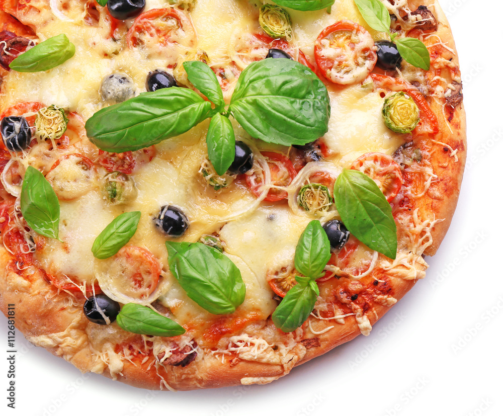 Delicious fresh pizza isolated on white Delicious fresh pizza isolated on white