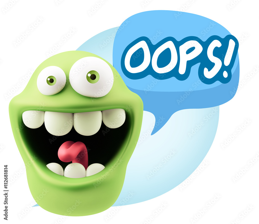3d Rendering Smile Character Emoticon Expression saying Oops wit 3d Rendering Smile Character Emoticon Expression saying Oops wit