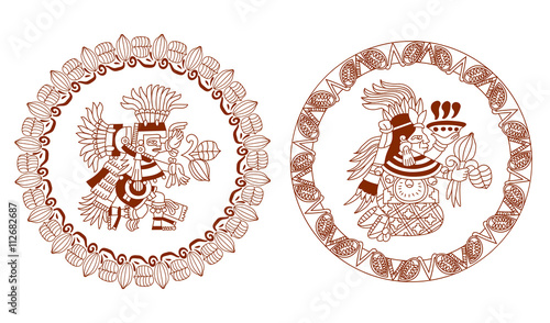 sketch drawing aztec cacao bean, leaves, nibs, pattern