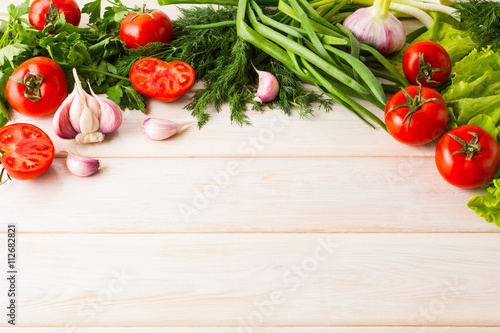 Fresh vegetables background, place for text
