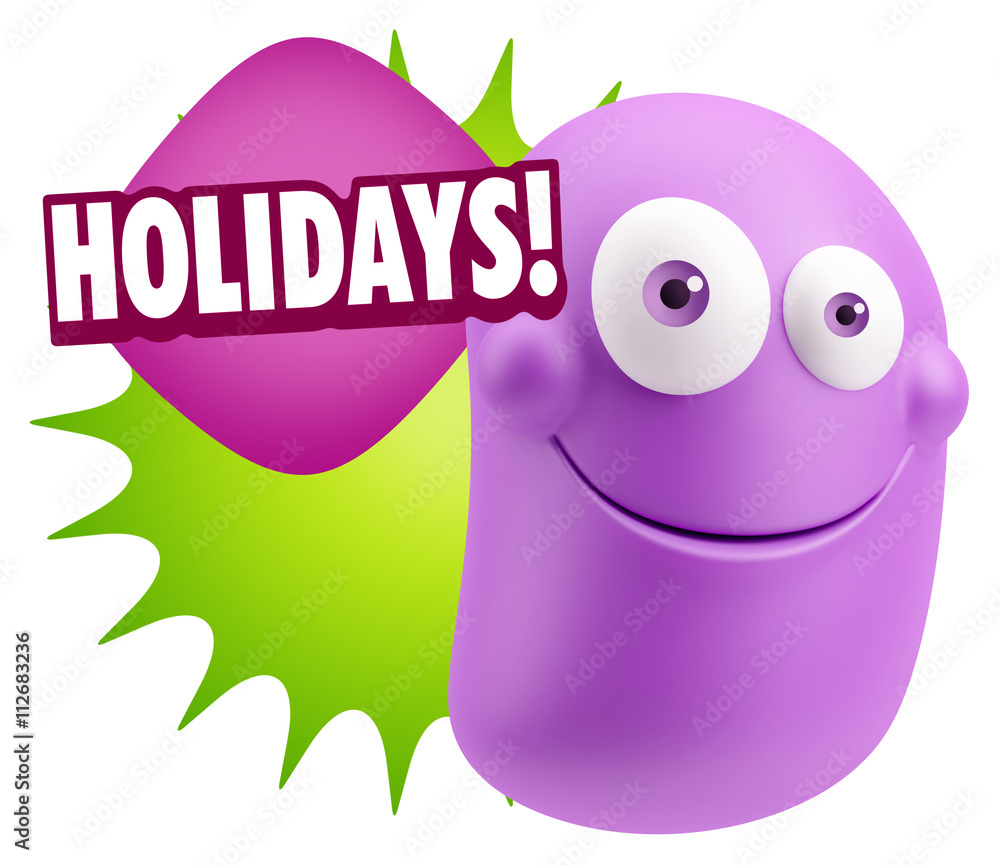 3d Rendering Smile Character Emoticon Expression saying Holidays 3d Rendering Smile Character Emoticon Expression saying Holidays