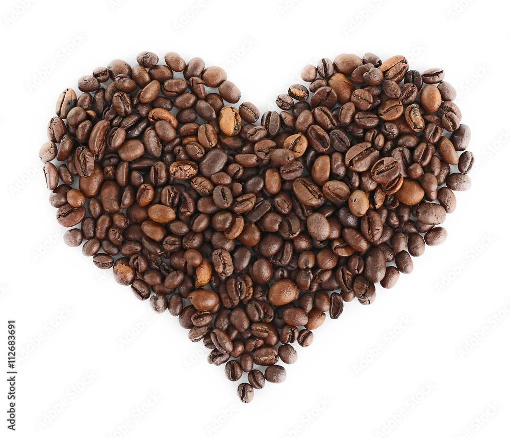Heart-shaped coffee beans isolated on white Heart-shaped coffee beans isolated on white