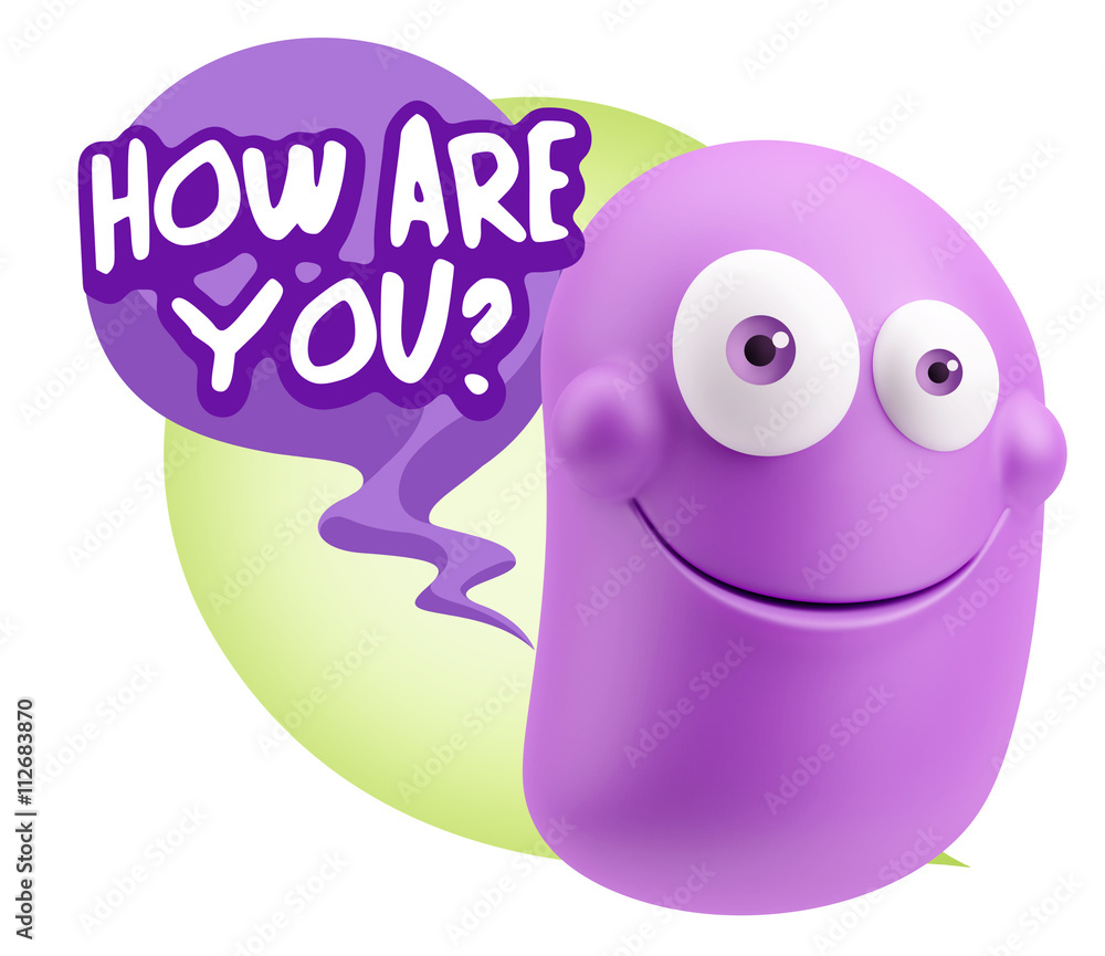 3d Rendering Smile Character Emoticon Expression saying How Are 3d Rendering Smile Character Emoticon Expression saying How Are