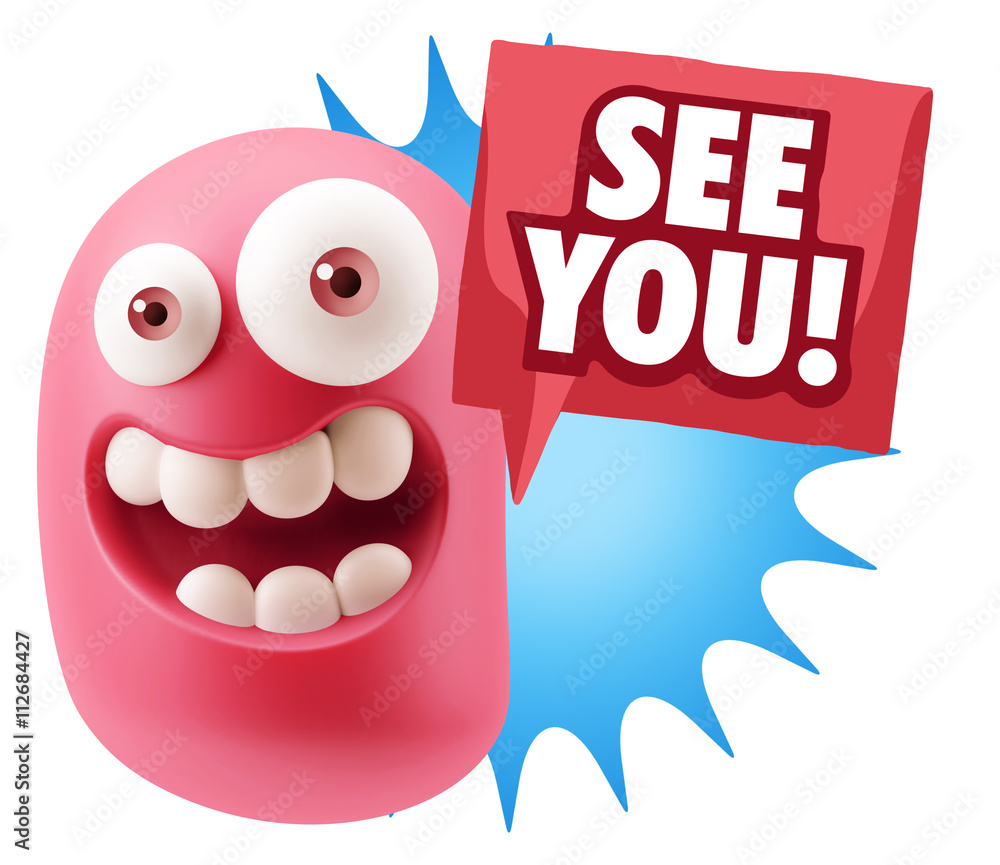 3d Rendering Smile Character Emoticon Expression saying See You 3d Rendering Smile Character Emoticon Expression saying See You