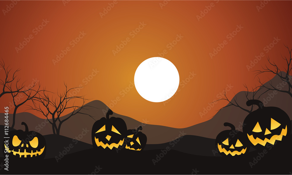 Halloween Scenery Pumpkins silhouettte Halloween Scenery Pumpkins silhouettte