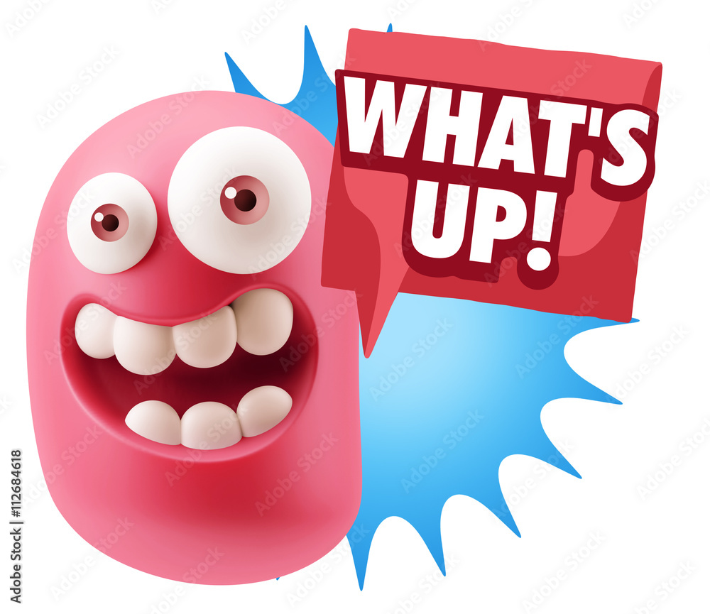 Obraz premium 3d Rendering Smile Character Emoticon Expression saying What'S U