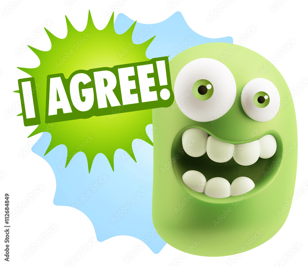 3d Illustration Laughing Character Emoji Expression saying I Agr 3d Illustration Laughing Character Emoji Expression saying I Agr