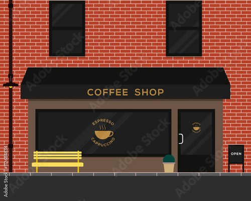 Exterior coffee shop brick texture flat design vector illustration