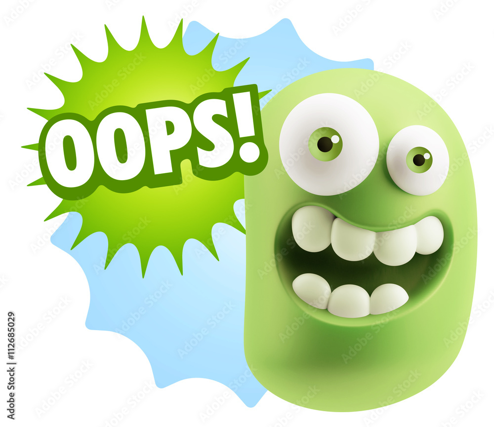 3d Rendering Smile Character Emoticon Expression saying Oops wit 3d Rendering Smile Character Emoticon Expression saying Oops wit