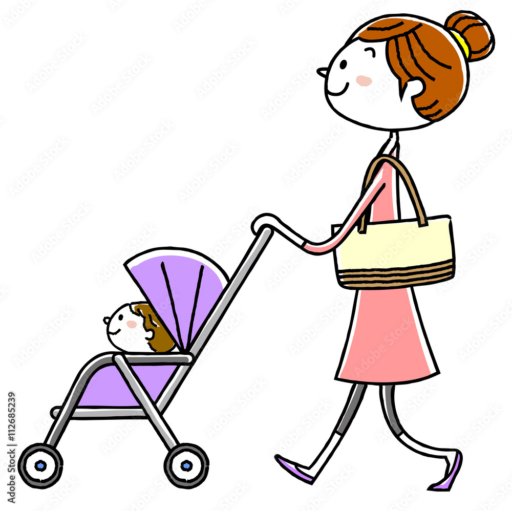 イラスト素材 親子 ベビーカー 歩く Stock ベクター Adobe Stock