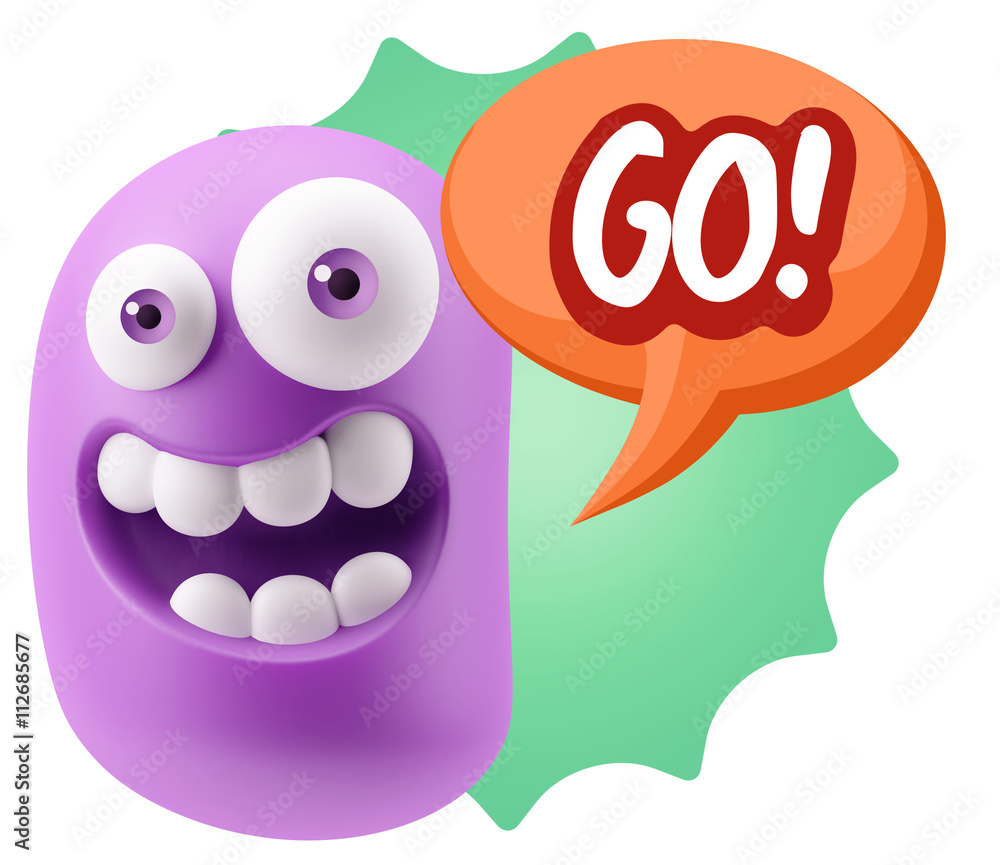 3d Rendering Smile Character Emoticon Expression saying Go with 3d Rendering Smile Character Emoticon Expression saying Go with